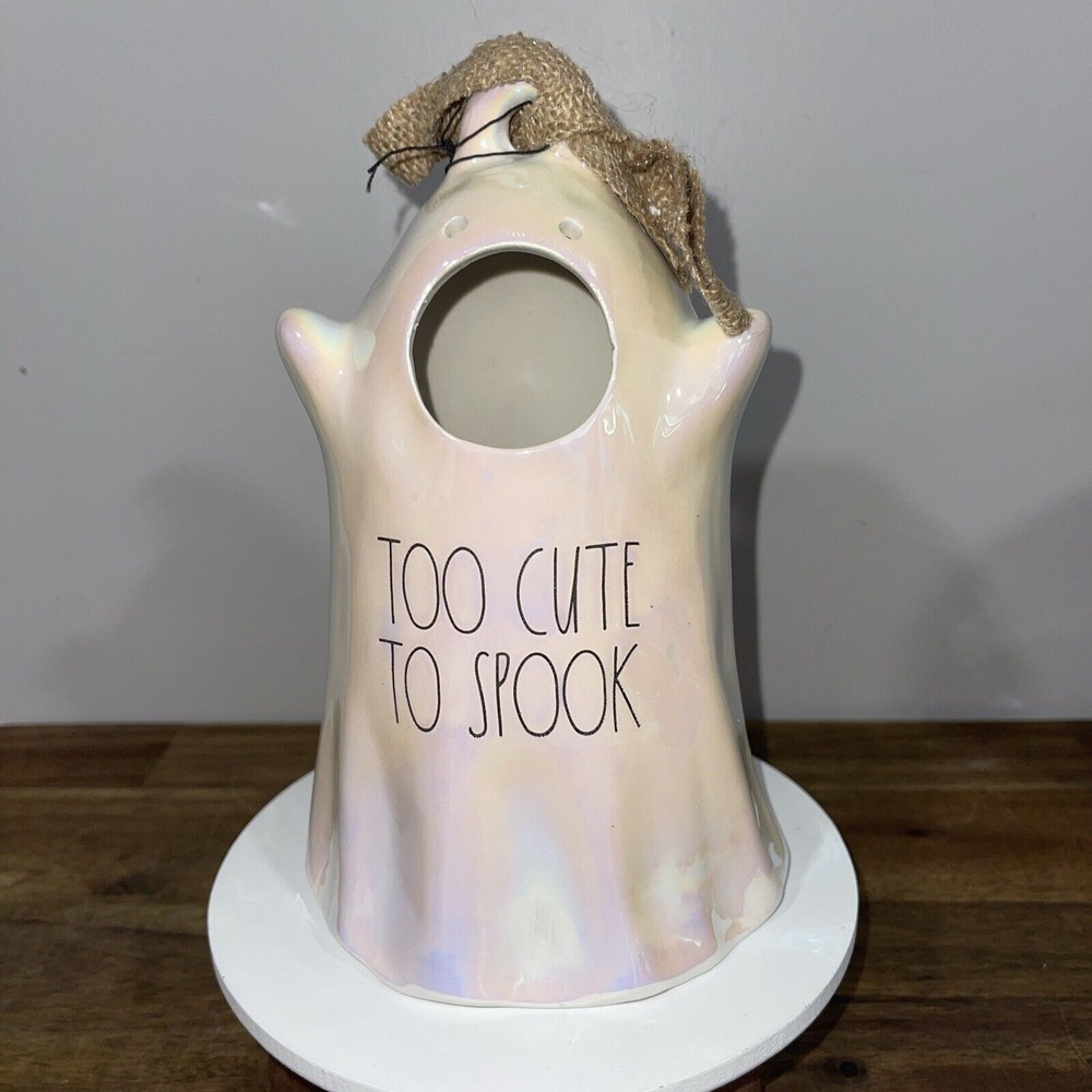 Rae Dunn Iridescent Ghost Too Cute To Spook Bird House H8"x W5" Circumfrence 14"